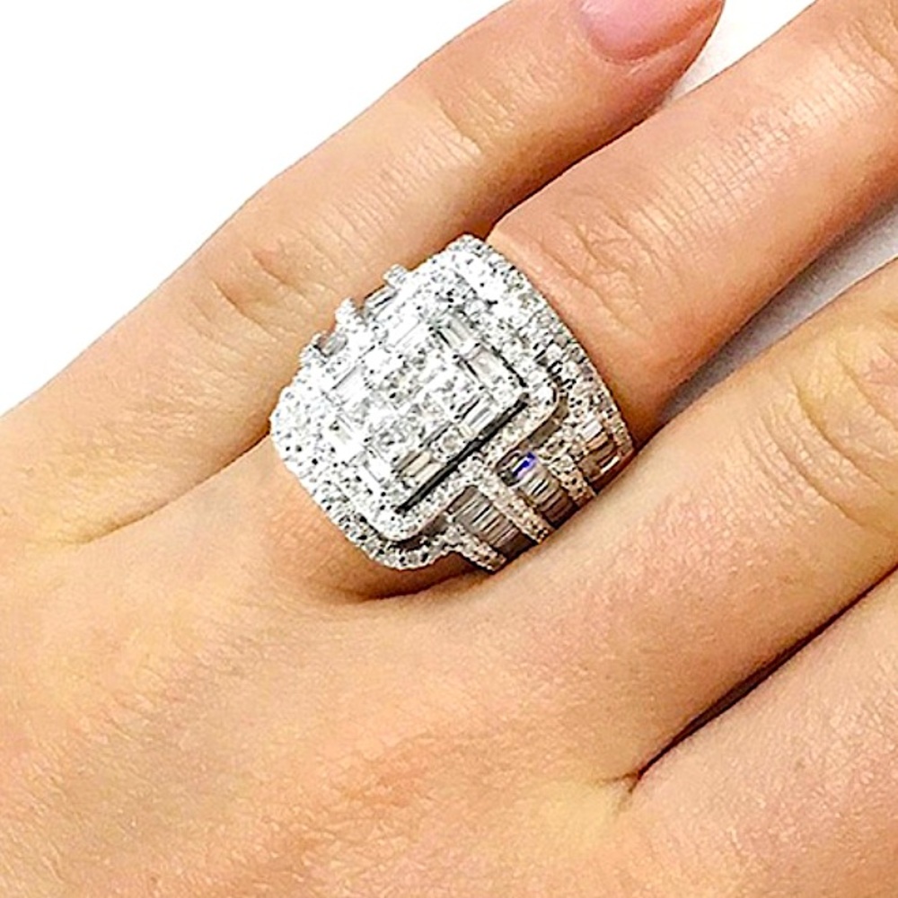 NEW 2 PIECE 925 STERLING SILVER DIAMOND ZIRCON ENGAGEMENT RING - Picture 3 of 10